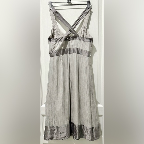 Shoshanna Sleeveless Gauzy Textured Silk Dove Gray Mini Dress Embellished Waist - Picture 6 of 9